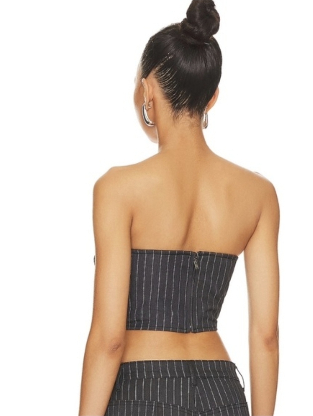 AFRM Kiko Stripe Strapless Crop Corset Top - Black Pinstripe - Picture 8 of 16